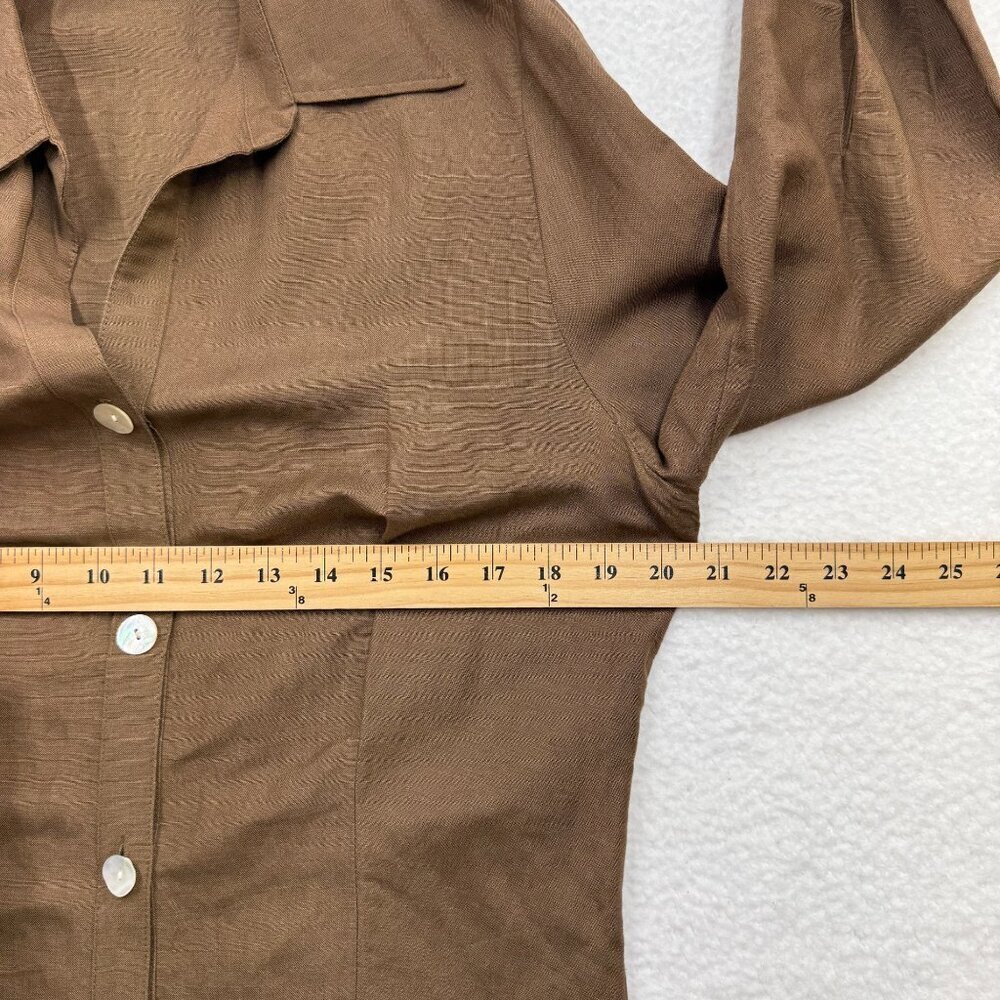 East 5th Linen Blend Lagenlook Minimalist Boho Button Up Blouse Brown Womens M - Picture 8 of 10